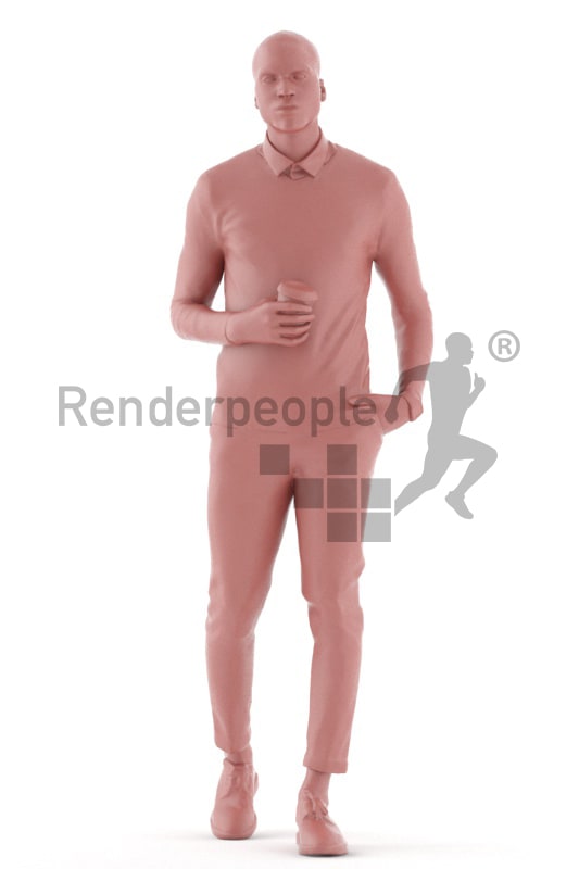 3d people business, black 3d man walking with a coffee