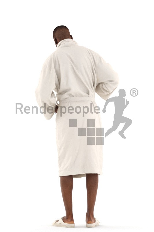 3d people spa, black 3d man putting on his bathrobe
