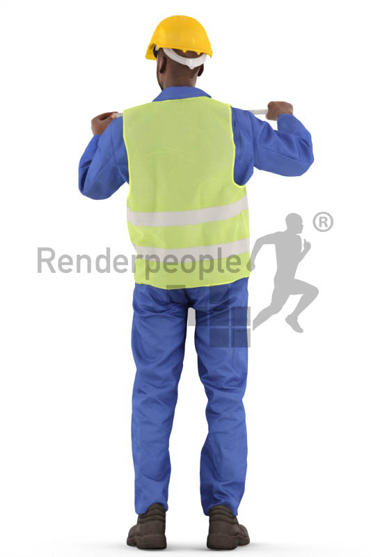 3d people worker, black 3d man standing and measuring