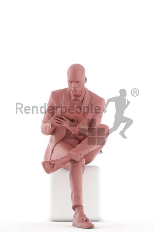 3d people business, black 3d man sitting and writing on his clipboard