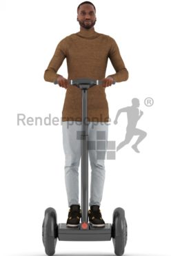 3d people casual, black 3d man driving a segway