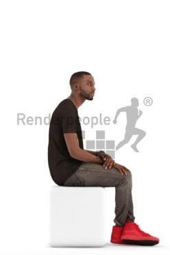 3d people casual, black 3d man sitting and waiting