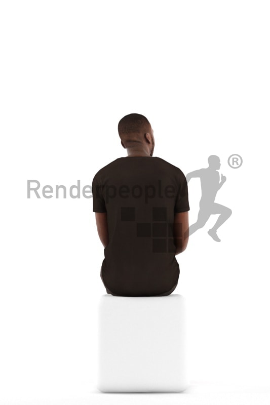 3d people casual, black 3d man sitting and waiting