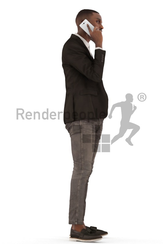 3d people business, black 3d man standing and calling