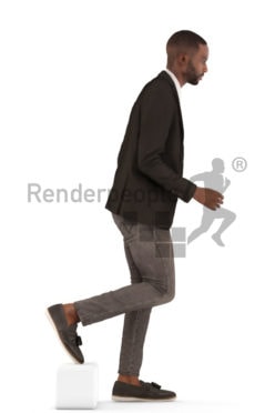 3d people business, black 3d man walking downstair