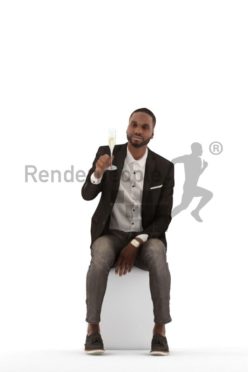 3d people business, black 3d man sitting and drinking