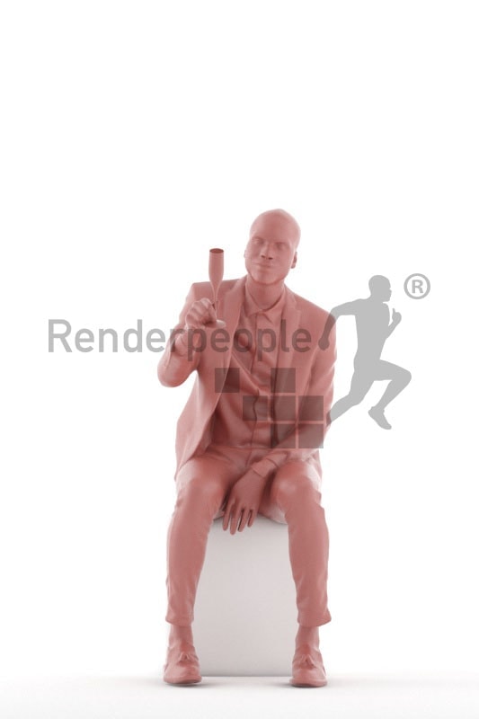 3d people business, black 3d man sitting and drinking