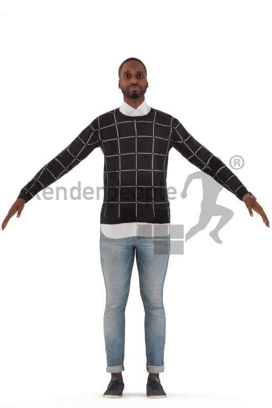 3d people casual, rigged black man in A Pose