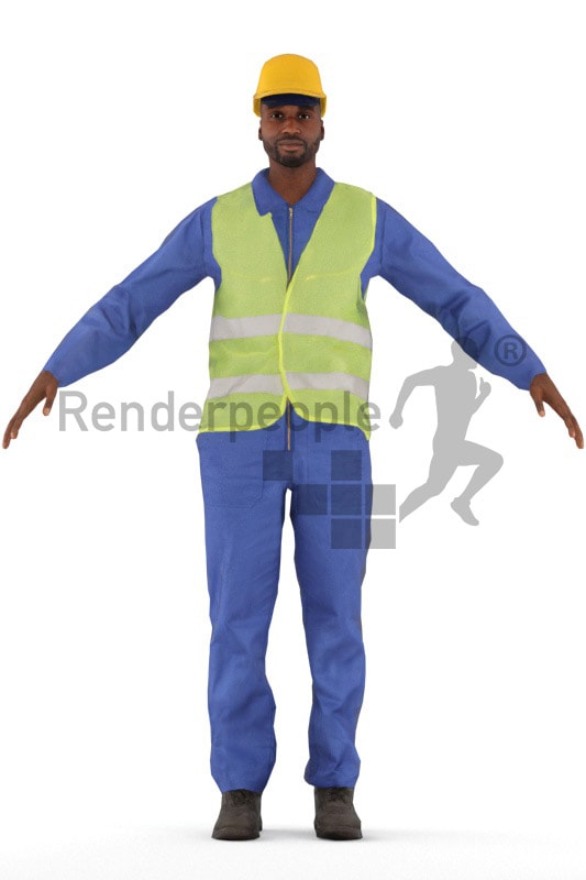 3d people worker, rigged black man in A Pose