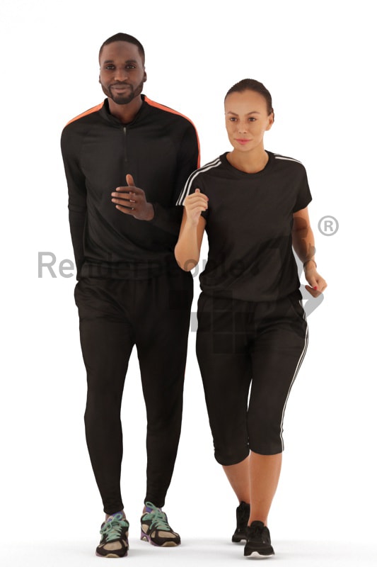 3d people sports, 3d couple running together
