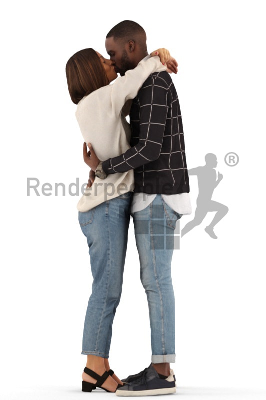 3d people casual, 3d couple standing and kissing