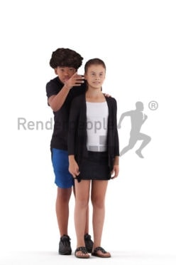 Posed 3D People model by Renderpeople – boy showing a girl something, casual summer look