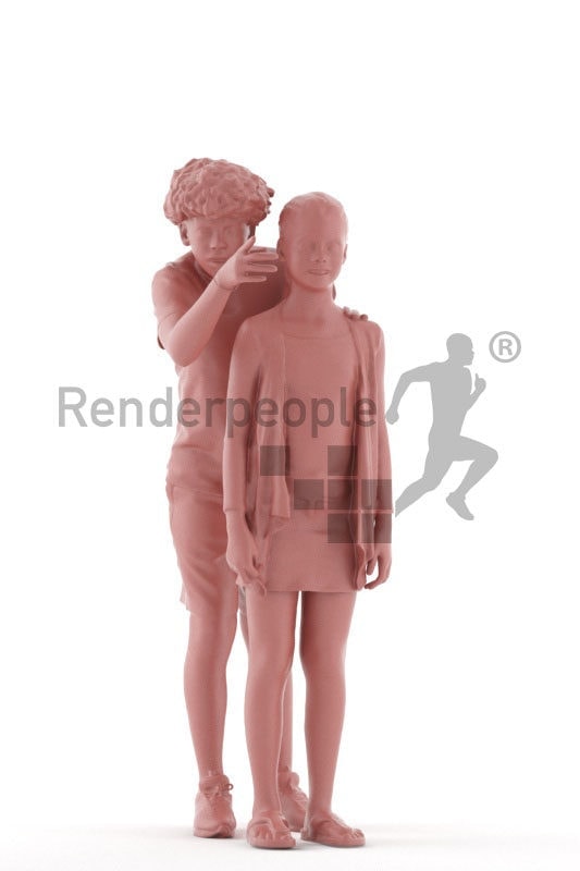 Posed 3D People model by Renderpeople – boy showing a girl something, casual summer look