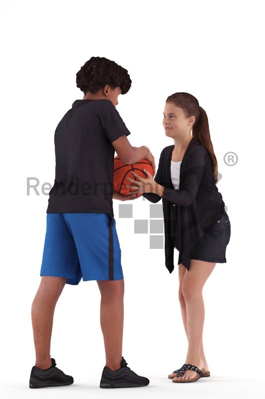 Posed 3D People model by Renderpeople – two kids/teenager playing ball
