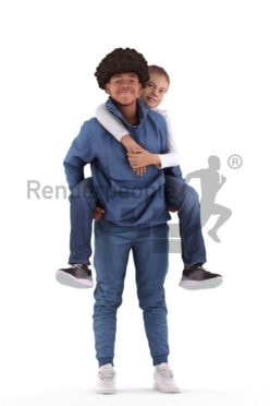 3D People model for 3ds Max and Cinema 4D – black boy taking a european girl piggyback