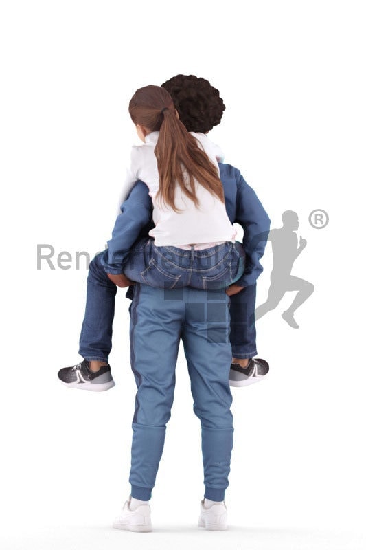 3D People model for 3ds Max and Cinema 4D – black boy taking a european girl piggyback