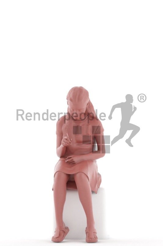 3d people casual, white 3d girl sitting and writing