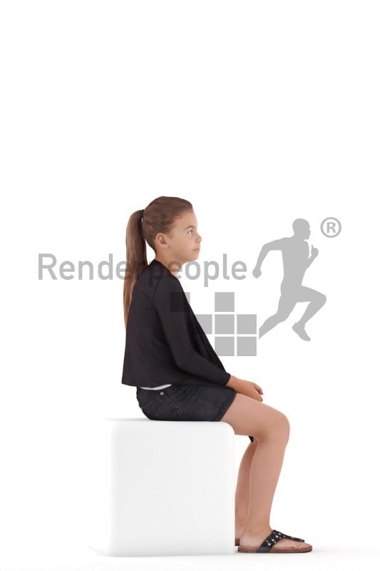 3d people casual, white 3d girl sitting and listening