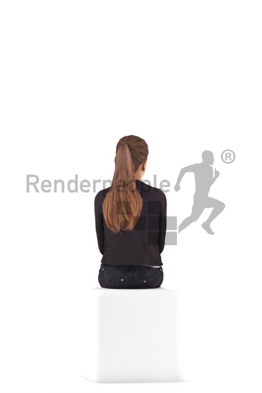 3d people casual, white 3d girl sitting and listening