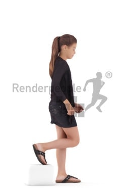 3d people casual, white 3d girl walking and climbing stairs