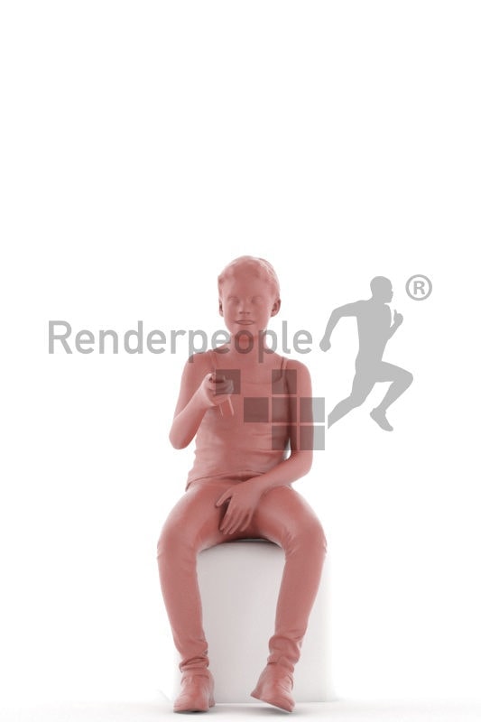3d people casual, white 3d girl sitting and watching tv