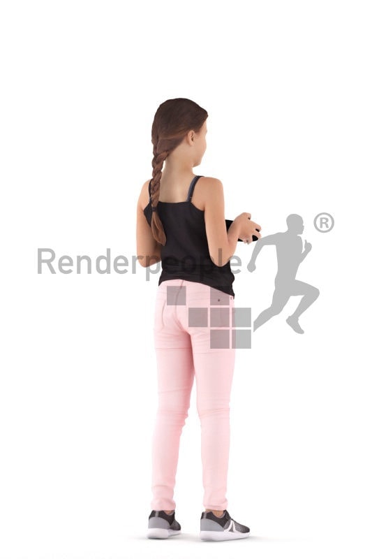 3d people casual, white 3d girl standing and serving plates