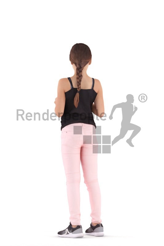 3d people casual, white 3d girl standing and serving plates