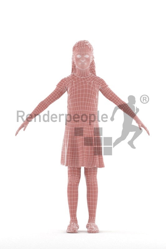 Rigged 3D People model for Maya and Cinema 4D – white kid in a dress