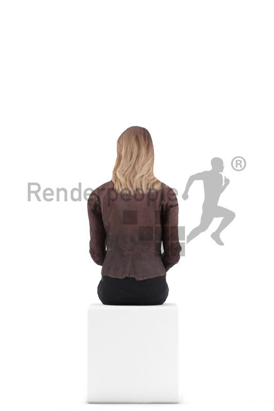 3D People model for animations –european woman in outdoor look look, sitting