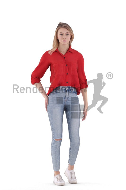 Animated 3D People model for Unreal Engine and Unity – european woman, smart casual, standing