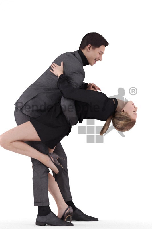 3D People model for 3ds Max and Cinema 4D – european couple dancing in chic event outfits