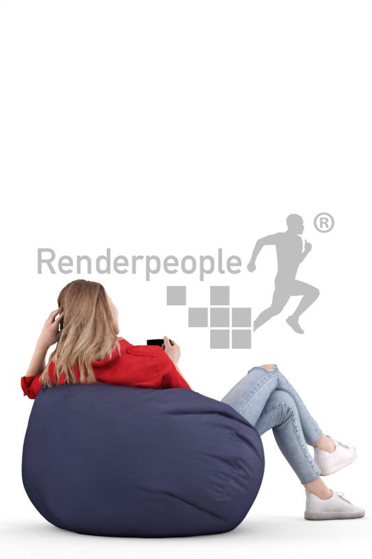 3D People model for 3ds Max and Blender – european woman relaxing on a beanbag