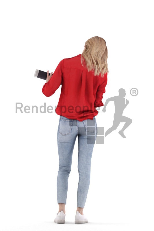 3D People model for 3ds Max and Sketch Up – european woman in daily outfit, standing with a thermo can