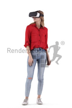 3D People model for 3ds Max and Sketch Up – european woman in casual clothes, wearing a vr headset