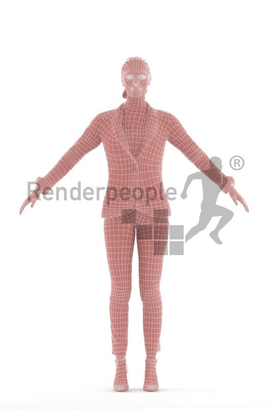 Rigged and retopologized 3D People model – european female in office look