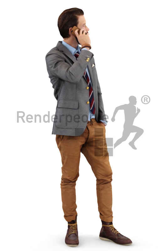 3d people casual, white 3d man talking on the phone