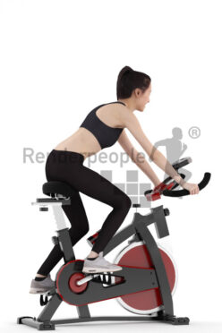 Scanned human 3D model by Renderpeople – asian woman in gym outfit, using an ergometer
