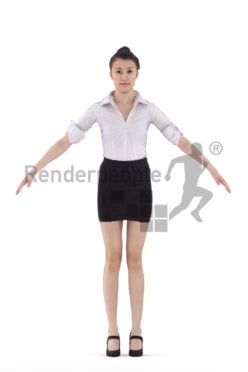Rigged 3D People model for Maya and 3ds Max – european woman in business shirt and skirt