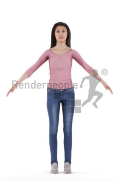 Rigged 3D People model for Maya and 3ds Max – asian woman in casual daily outfit