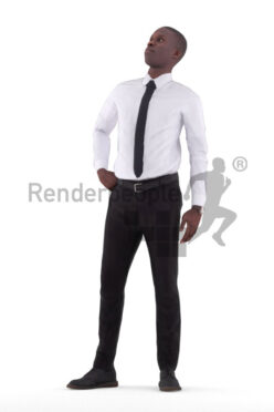 Animated 3D People model for realtime, VR and AR – black male in business outfit, standing