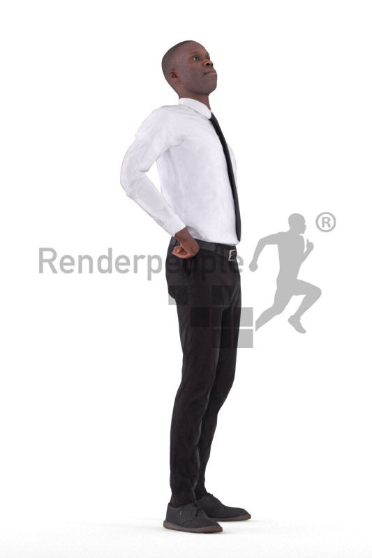 Animated 3D People model for realtime, VR and AR – black male in business outfit, standing