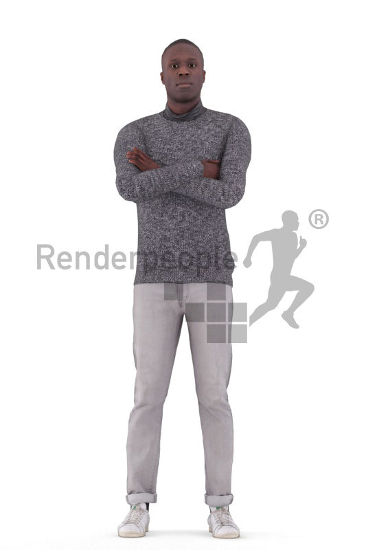 Animated 3D People model for visualization – black male, casual, standing