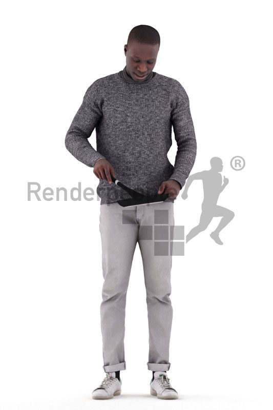 Posed 3D People model for renderings – black man in casual outfit, cooking, pan