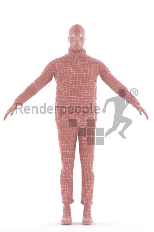 3d people outdoor, black 3d man rigged