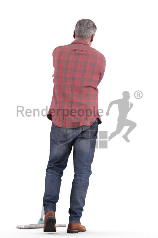 Scanned human 3D model by Renderpeople – middleaged european man, standing and leaning on a wiper