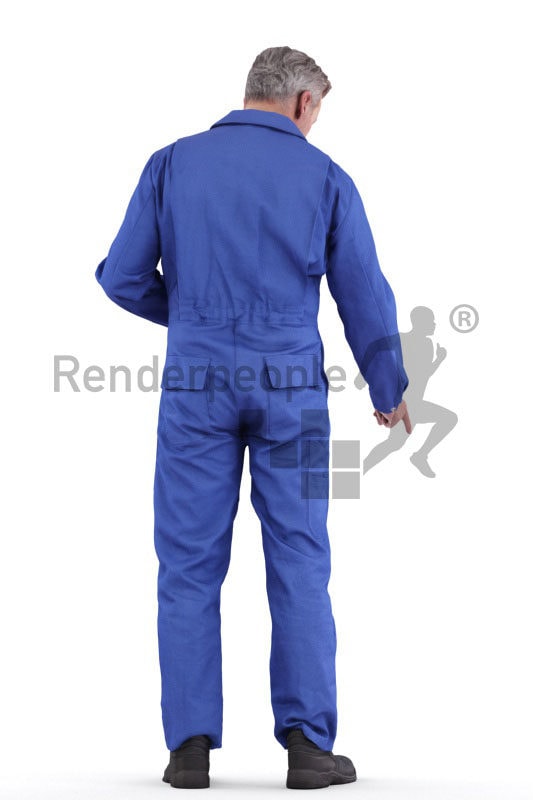 Posed 3D People model for renderings – european male in workwear, holding a clipboard and pointing