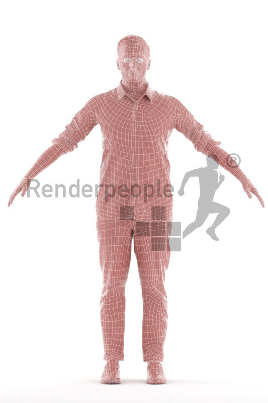 Rigged human 3D model by Renderpeople – elderly white man in smart casual look