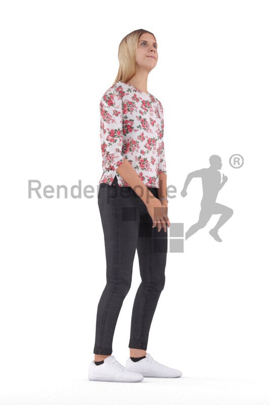 3D People model for animations – european woman in casual pullover, standing