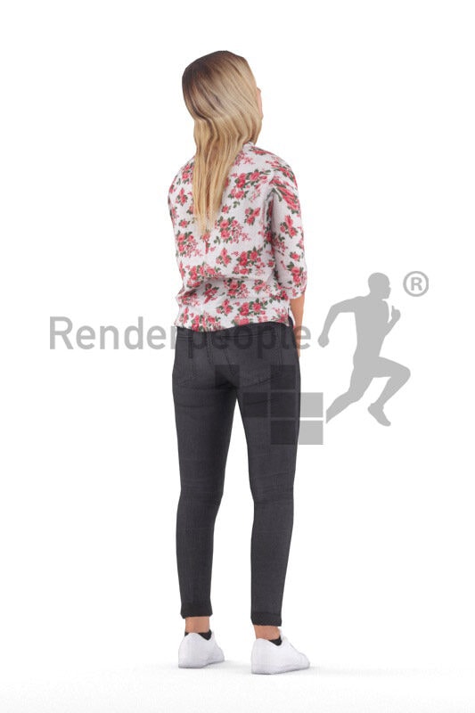3D People model for animations – european woman in casual pullover, standing