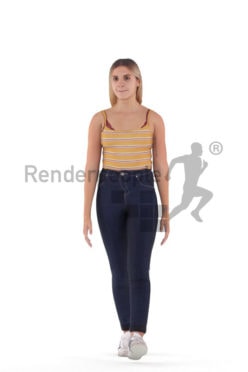 Animated 3D People model for visualization – european female in casual summer look